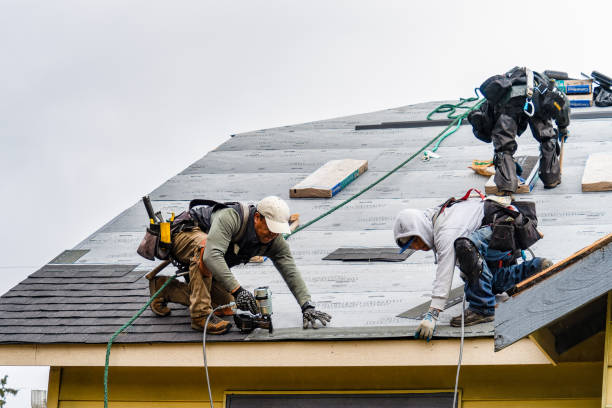 Professional Gutter Installation technician working in Livonia Center, NY
